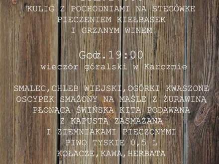 Wieczór Góralski w Karczmie Kubalonka 30.12.2015 r. W programie kulig i biesiada góralska