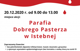 Plakat zawierający informacje o akcji  oraz logotypy Bliscy Krewni i Regionalnego Centrum Krwiodawstwa i Krwiolecznictwa w Katowicach