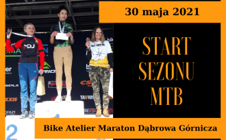 Start sezonu MTB Bike Atelier Maraton Dąbrowa Górnicza; na zdjęciu trzy kobiety na podium, na miejscu 2 Anna Kaczmarzyk