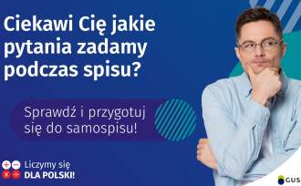 Plakat informujący o możliwości zapoznania się z pytaniami, które będą zadane podczas Narodowego Spisu Powszechnego 2021