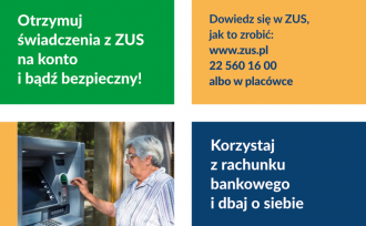 Plakat pt. Bezpiecznie, Zdrowo, bezgotówkowo informująca o korzyściach korzystania przez seniorów z e-usług