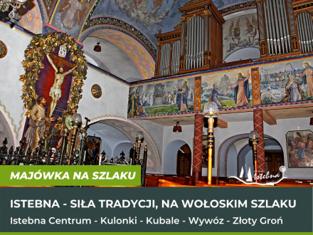 Szlak w ramach Sieci Najciekawszych Wsi pt. Istebna na wołoskim szlaku - siła tradycji; Istebna Centrum (tablica w parku) - Kulonki - Kubale - Wywóz - Złoty Groń