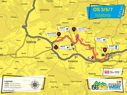 Mapa informująca o czasowym zamknięciu drogi w dniu 23.10.2021 na trasie Koniaków - Rastoka - Istebna