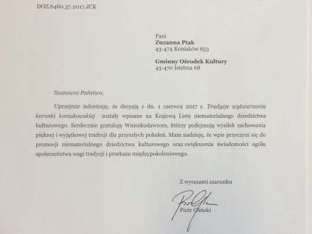 Oficjalne pismo z Ministerstwa Kultury i Dziedzictwa Narodowego