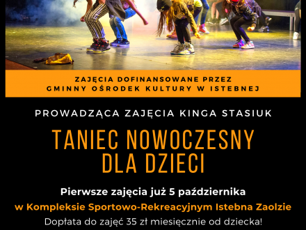 Plakat promujący zajęcia ze zdjęciem tańczących dzieci