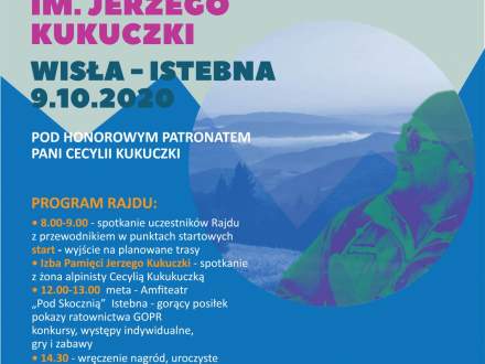 Plakat opisujący wydarzenie z grafiką przedstawiającą Kukuczkę