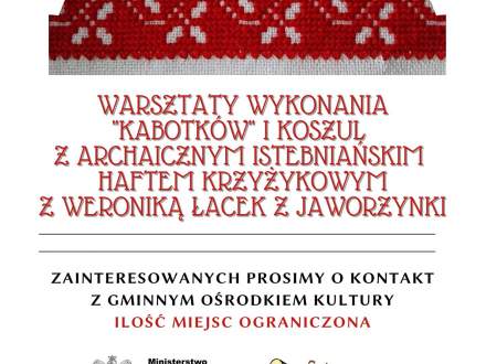 Plakat promujący warsztaty z logotypem Gminnego Ośrodka Kultury oraz Ministerstwa Kultury Dziedzictwa Narodowego i Sportu