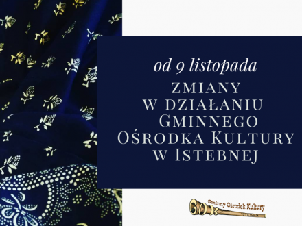 Od 9 listopada zmiany w działaniu Gminnego Ośrodka Kultury w Istebnej; logo GOK