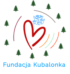 kolorowe logo Fundacji Kubalonka; serce, postacie i świerki istebniańskie