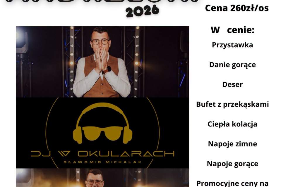 Plakat „Andrzejki 2026” w Dworze Kukuczka w Istebnej (28.11.2026, godz. 19:00). W programie zabawa z DJ-em w okularach, posiłki, bufet i napoje. Cena: 260 zł/os. Rezerwacja biletów: 505 802 616 (odbiór do 30.10.2026).
