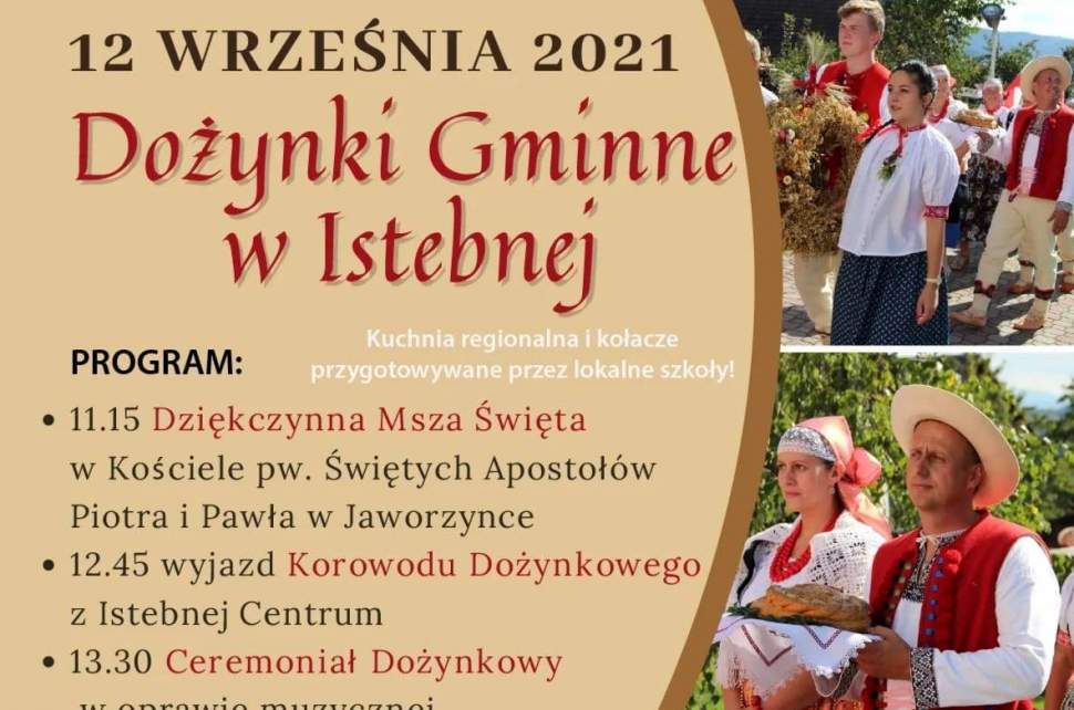 banerek z programem dożynek 2021 i zdjęciami górali w strojach