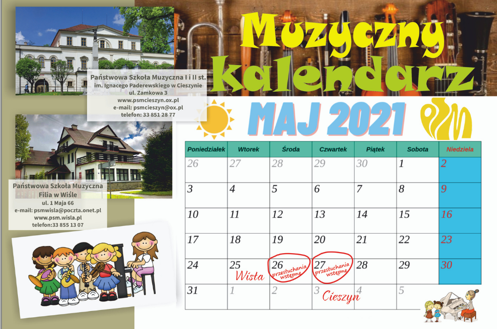 Muzyczny kalendarz maj 2021 - przesłuchania w Państwowej Szkole Muzycznej w Wiśle