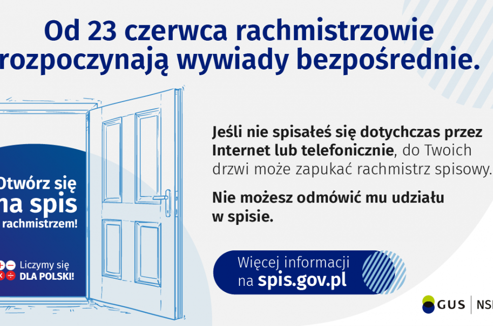 Plakat z informacją o tym, że od 23 czerwca rachmistrzowie rozpoczynają wywiady bezpośrednie.