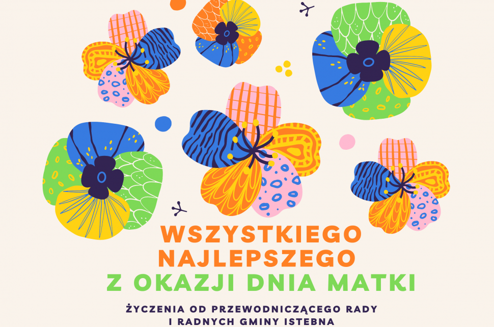 Plakat z życzeniami na dzień Matki; na plakacie kolorowe kwiatki