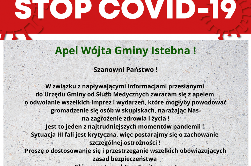 Stop pandemii - apel wójta Gminy Istebna