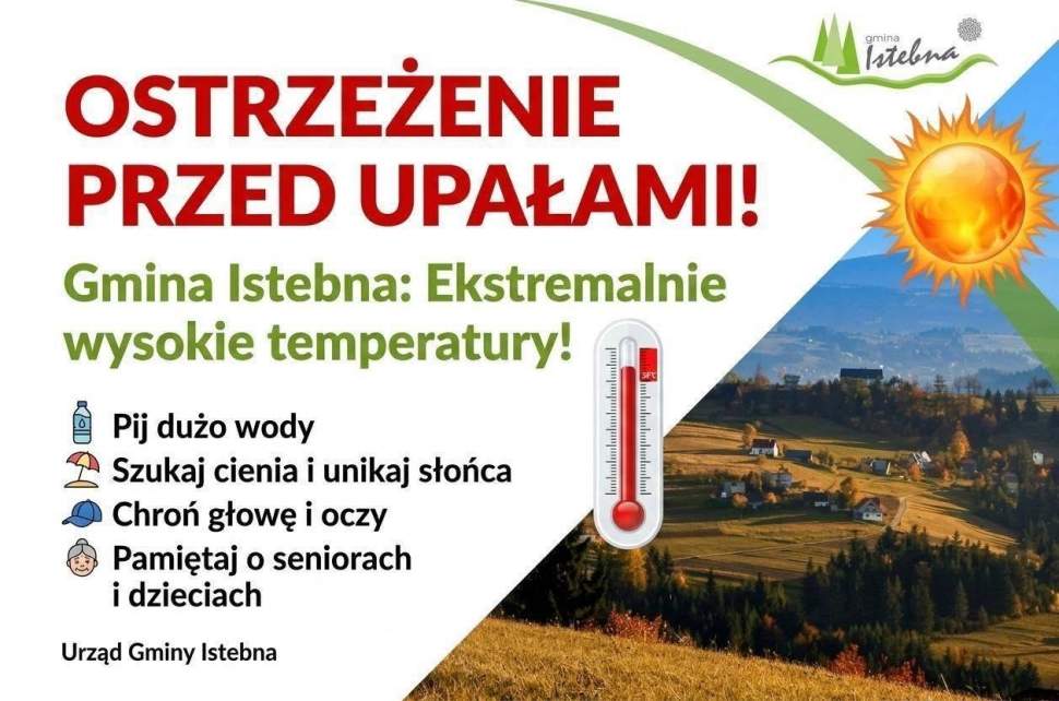 Grafika informacyjna dotycząca panujących upałów.